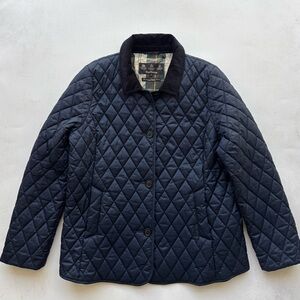 Barbour Sterndale Navy diamond-quilted jacket with corduroy-trimmed collar 1XL